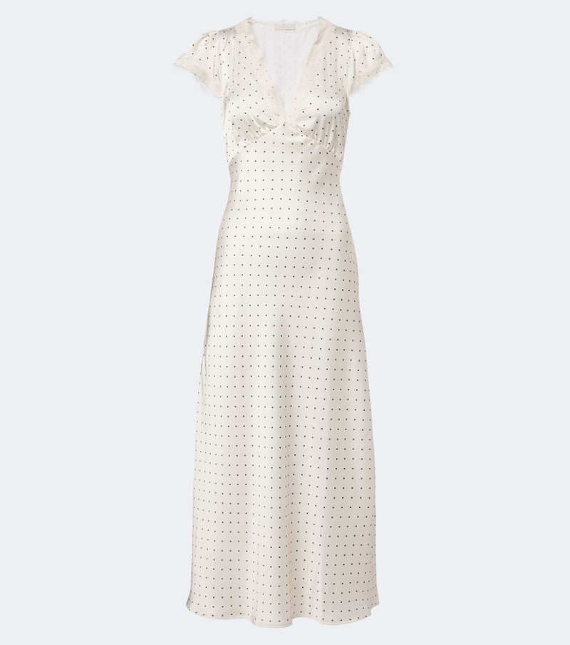 Mina lace-trimmed polka-dot satin midi dress 1