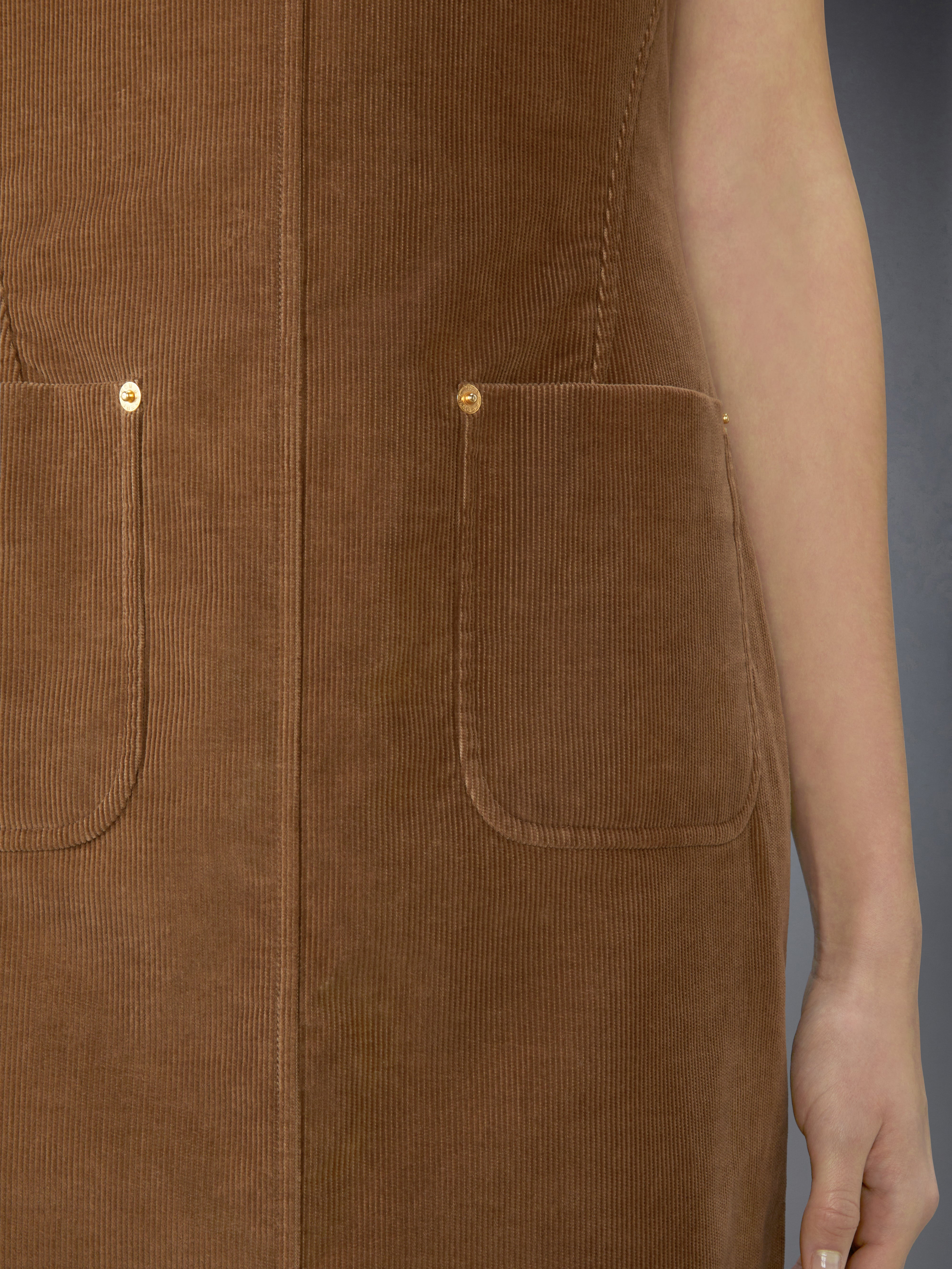 WALE CORDUROY SQUARE NECK COLUMN DRESS - 8