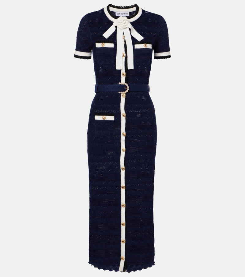 Bow-detail pointelle cotton-blend midi dress 1