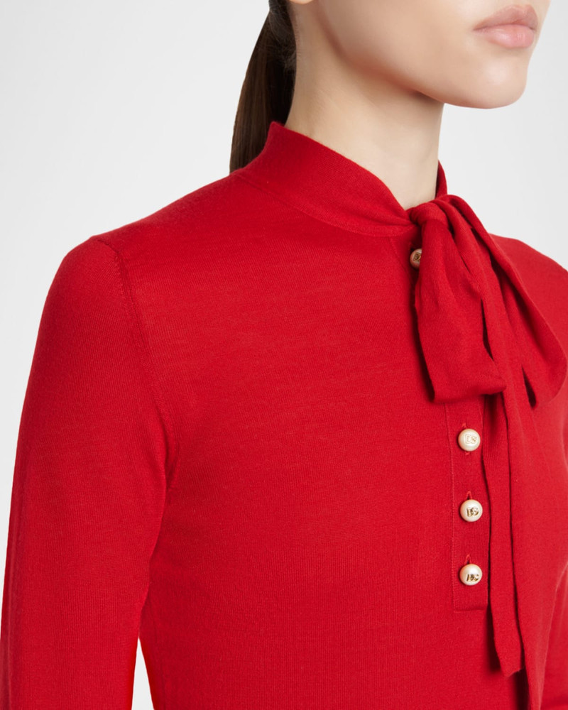 Bow Long-Sleeve Buttoned Knit Top 5