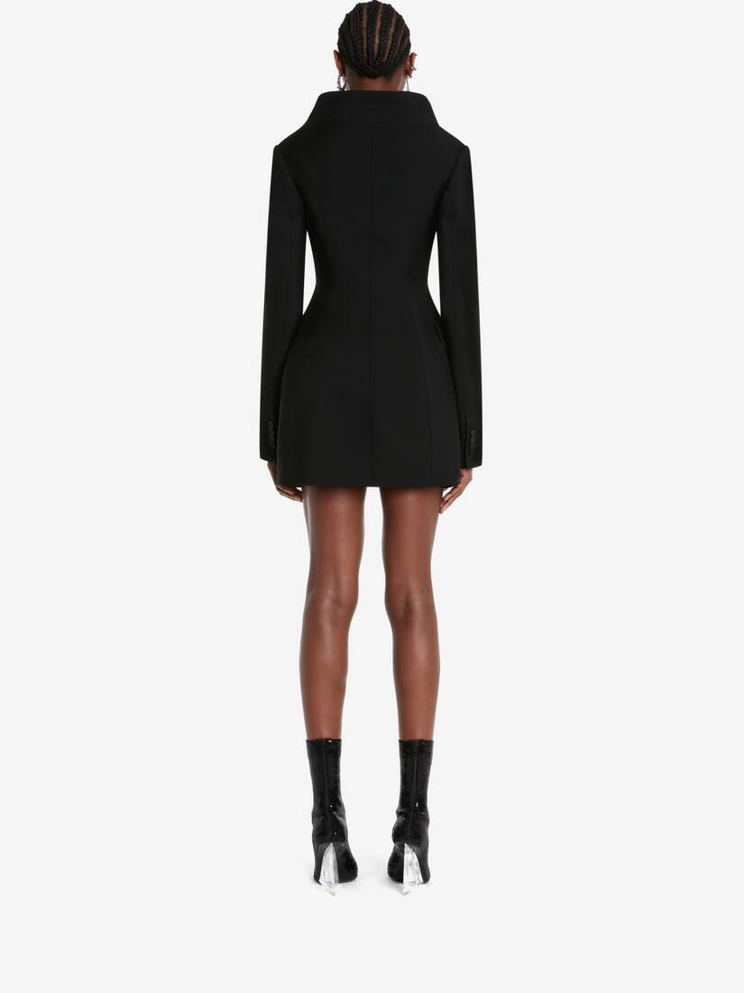 Women's Double-breasted Tailored Mini Dress in Black - 4