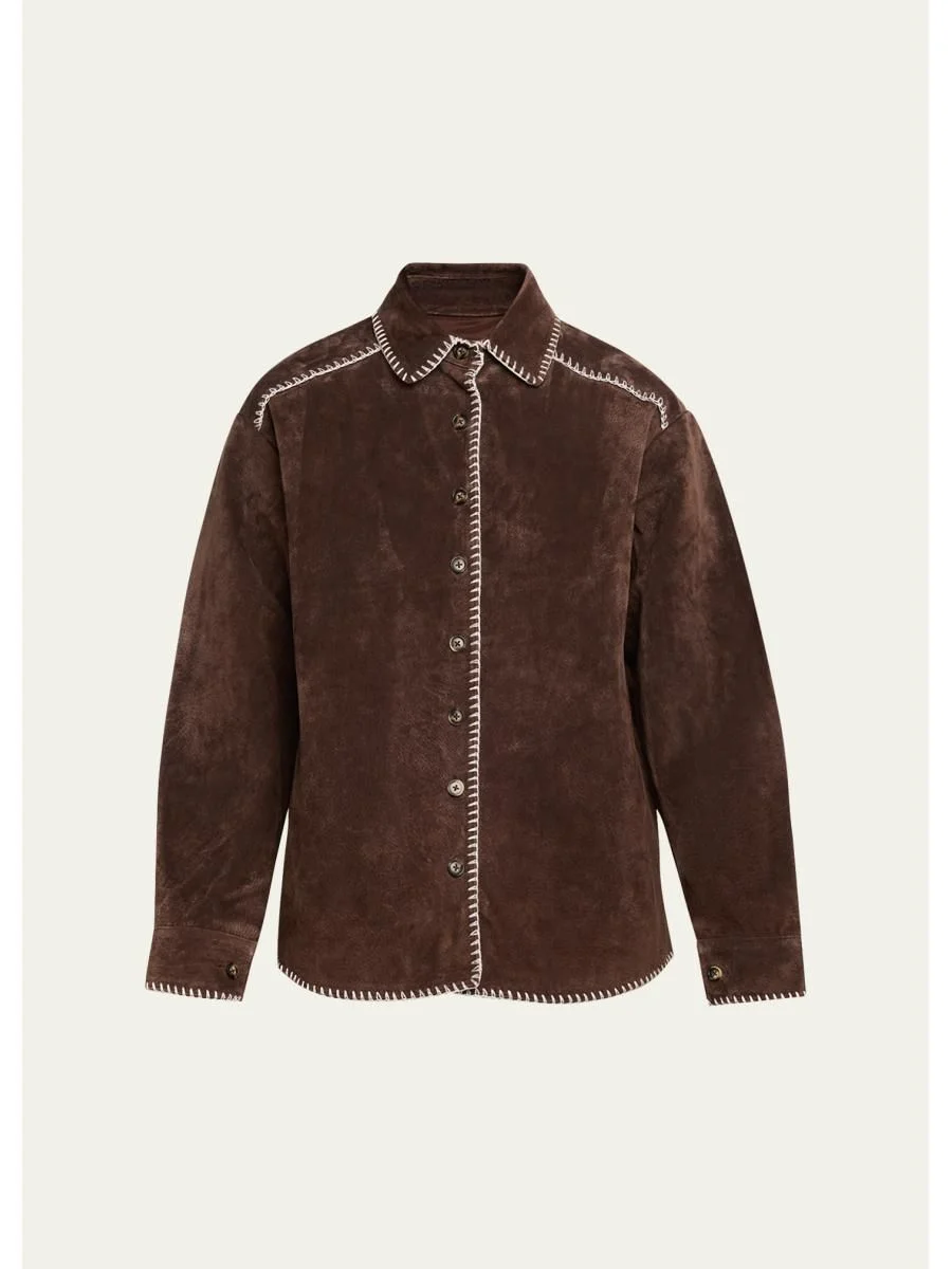 Long-Sleeve Western Suede Shirt - 1