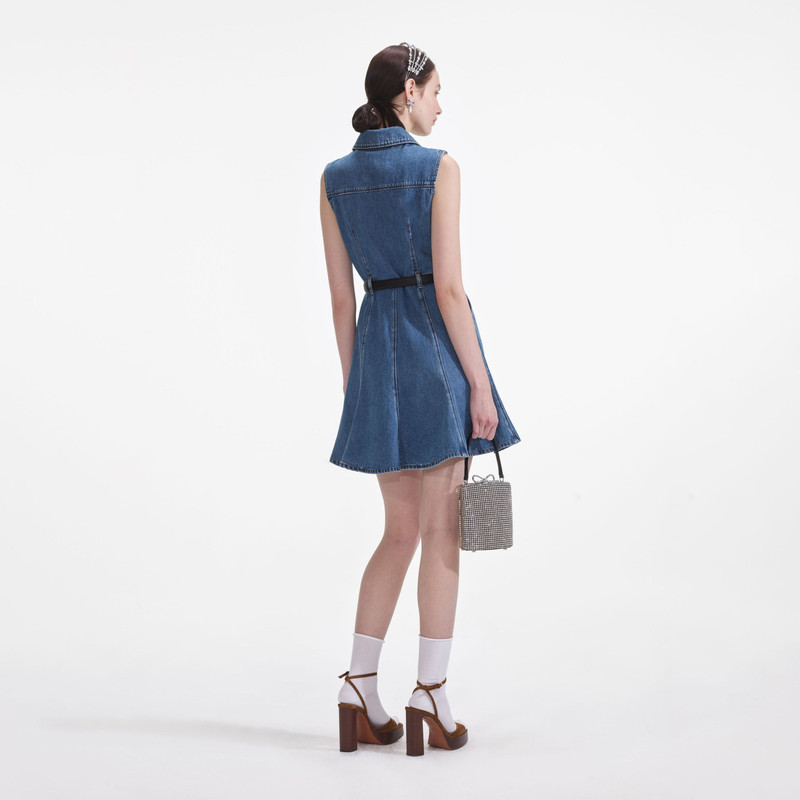 self-portrait Denim Sleeveless Pearl Mini Dress outlook