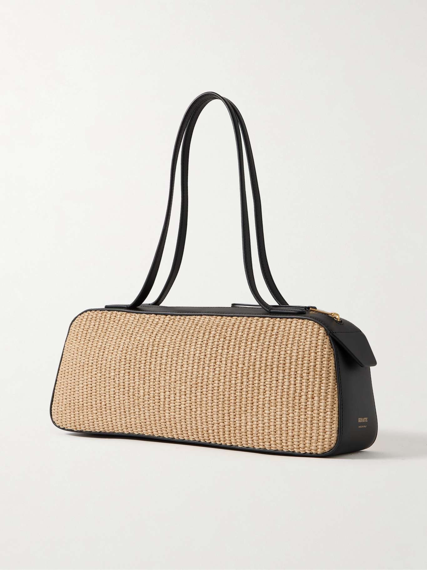 Simona leather-trimmed raffia shoulder bag Neutral - 3