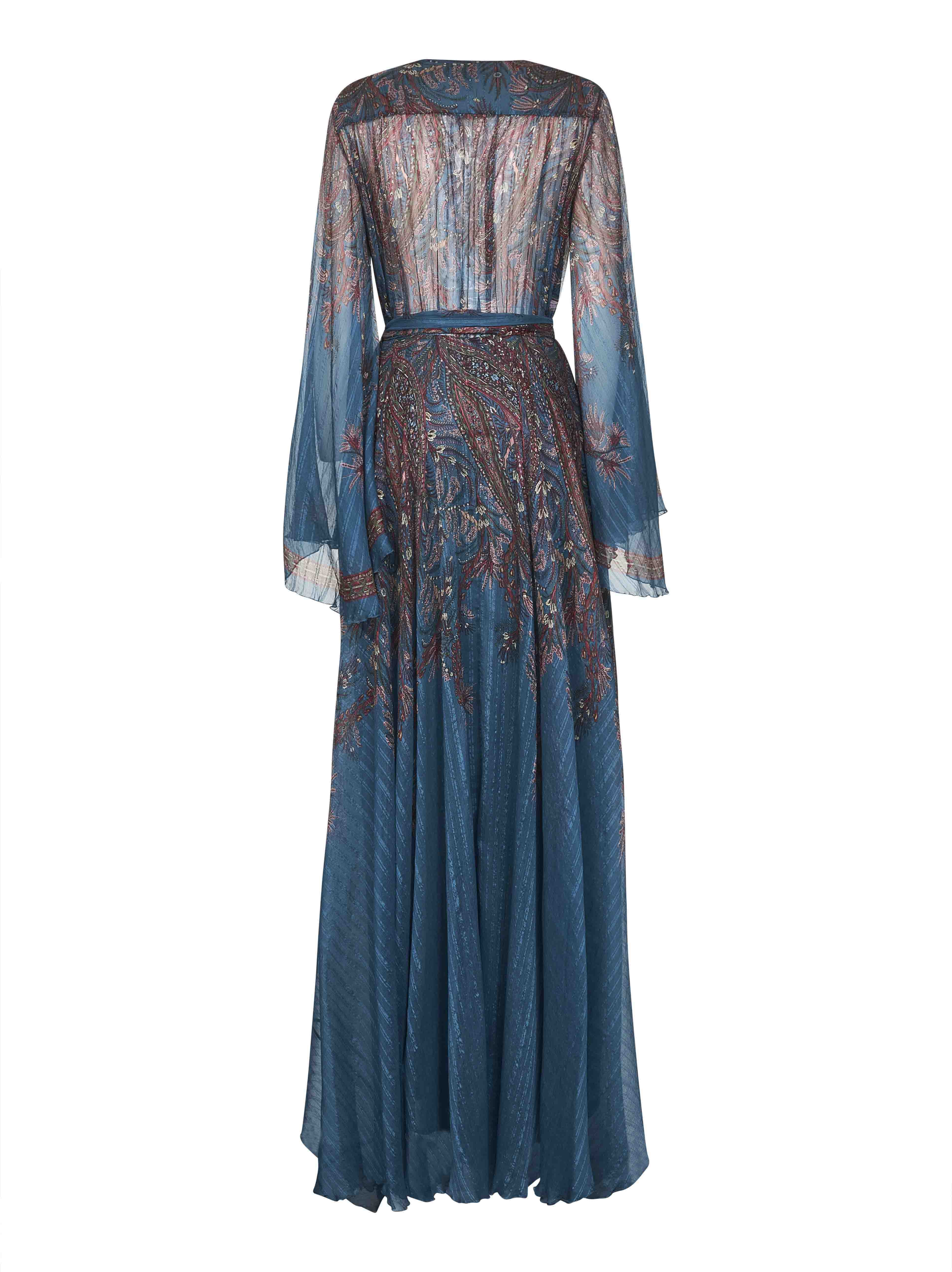 Light blue Paisley print pekin crepon long dress - 2