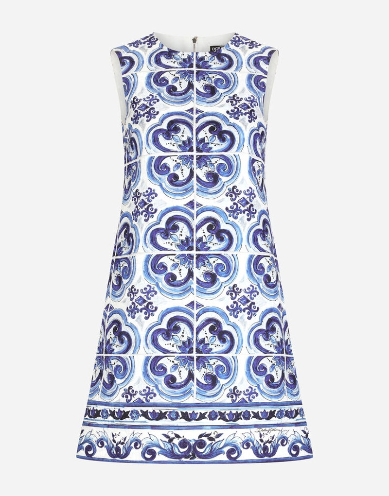 짧은 majolica-print brocade 드레스 3