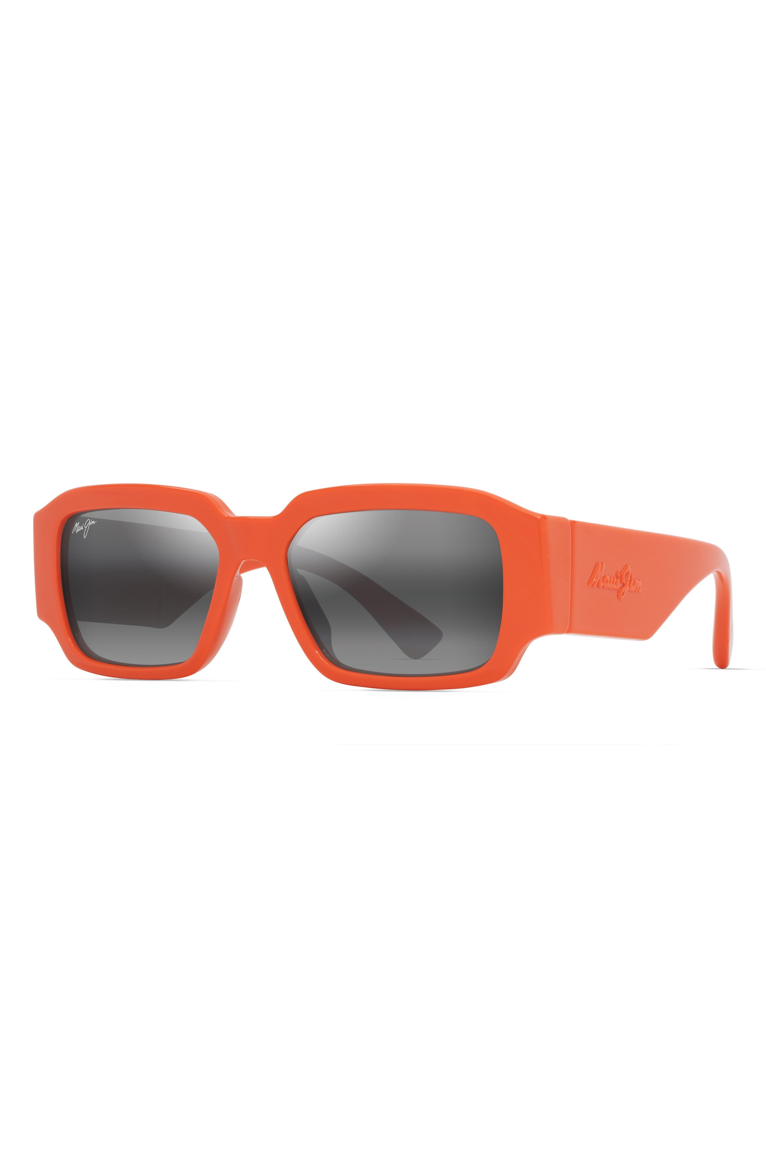 Maui Jim Kupale 55mm Gradient PolarizedPlus2® Rectangular Sunglasses in Shiny Orange at Nordstrom - 2