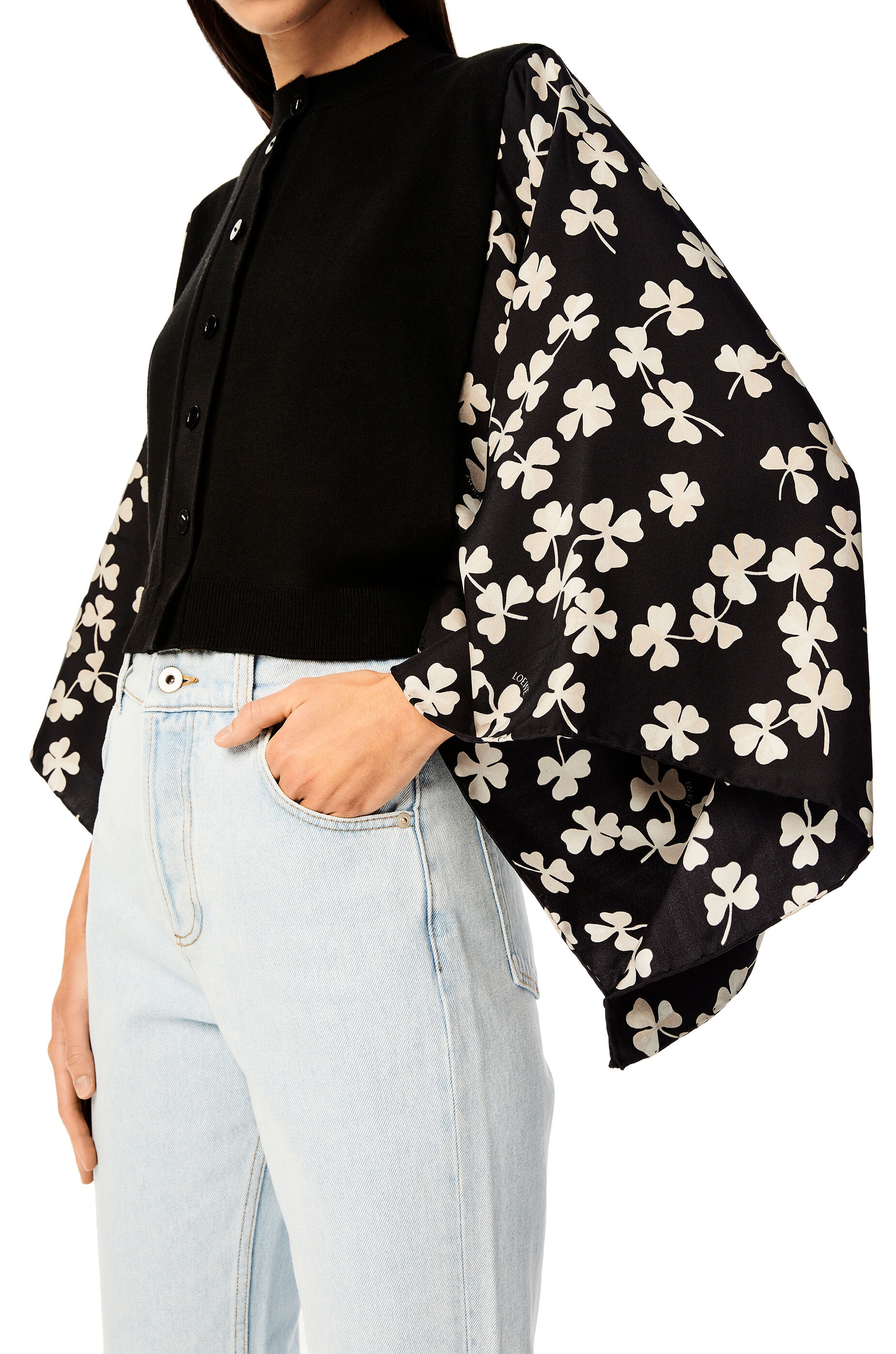 Shamrock print sleeve cardigan in wool - 5