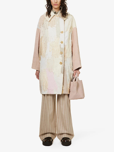 By Walid Cocoon patchwork-panel suede and linen-blend coat outlook