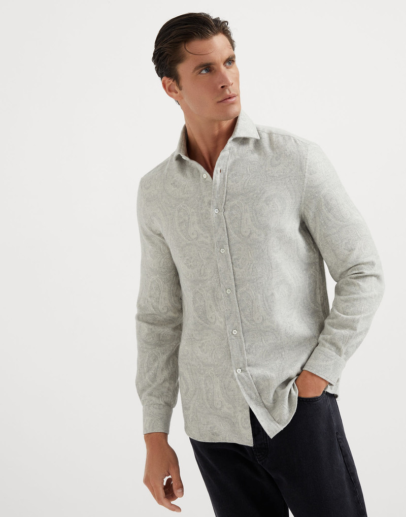 Paisley jacquard flannel easy fit shirt with spread collar 1
