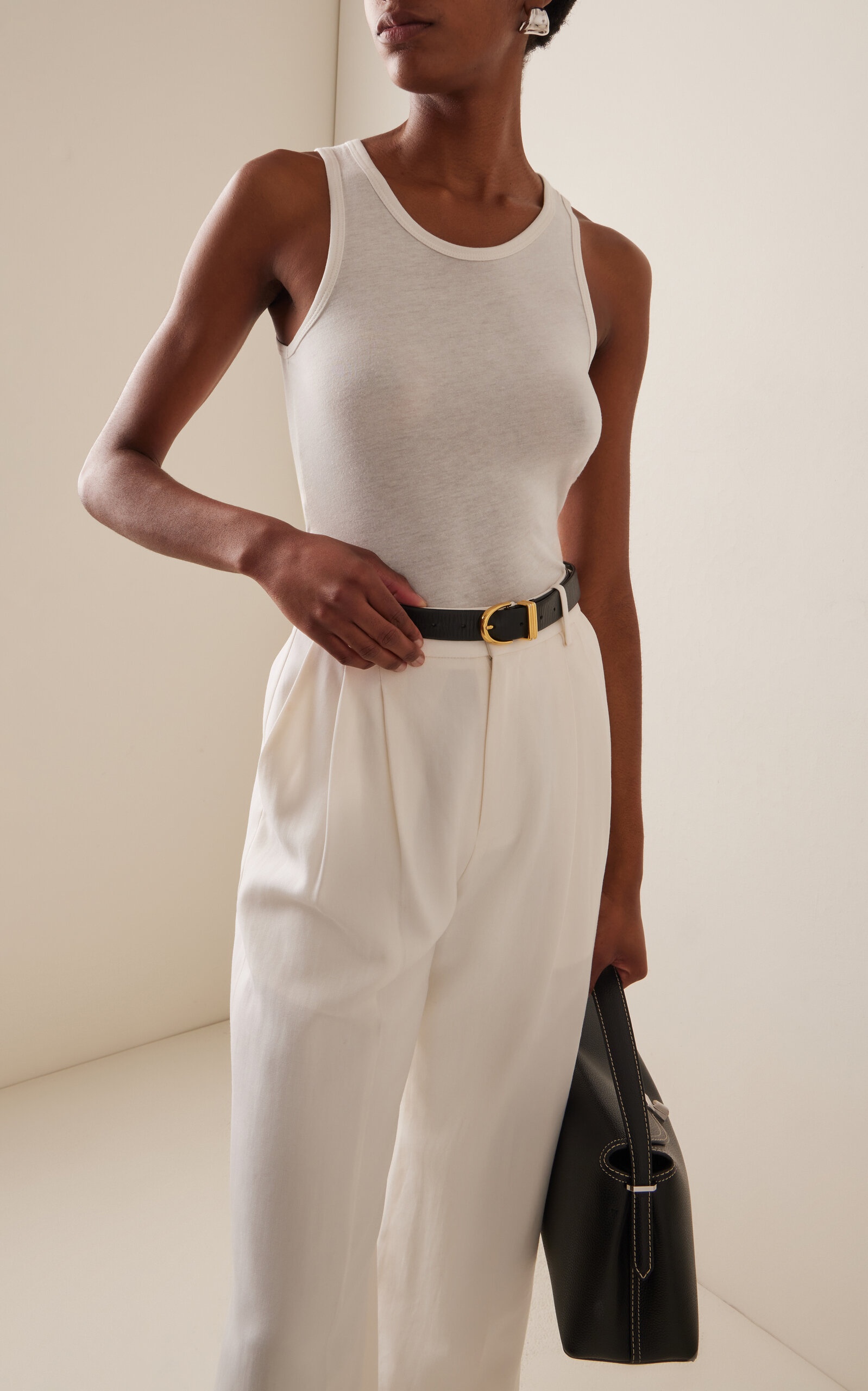 Fitted Cotton-Modal Jersey Tank Top ivory - 3