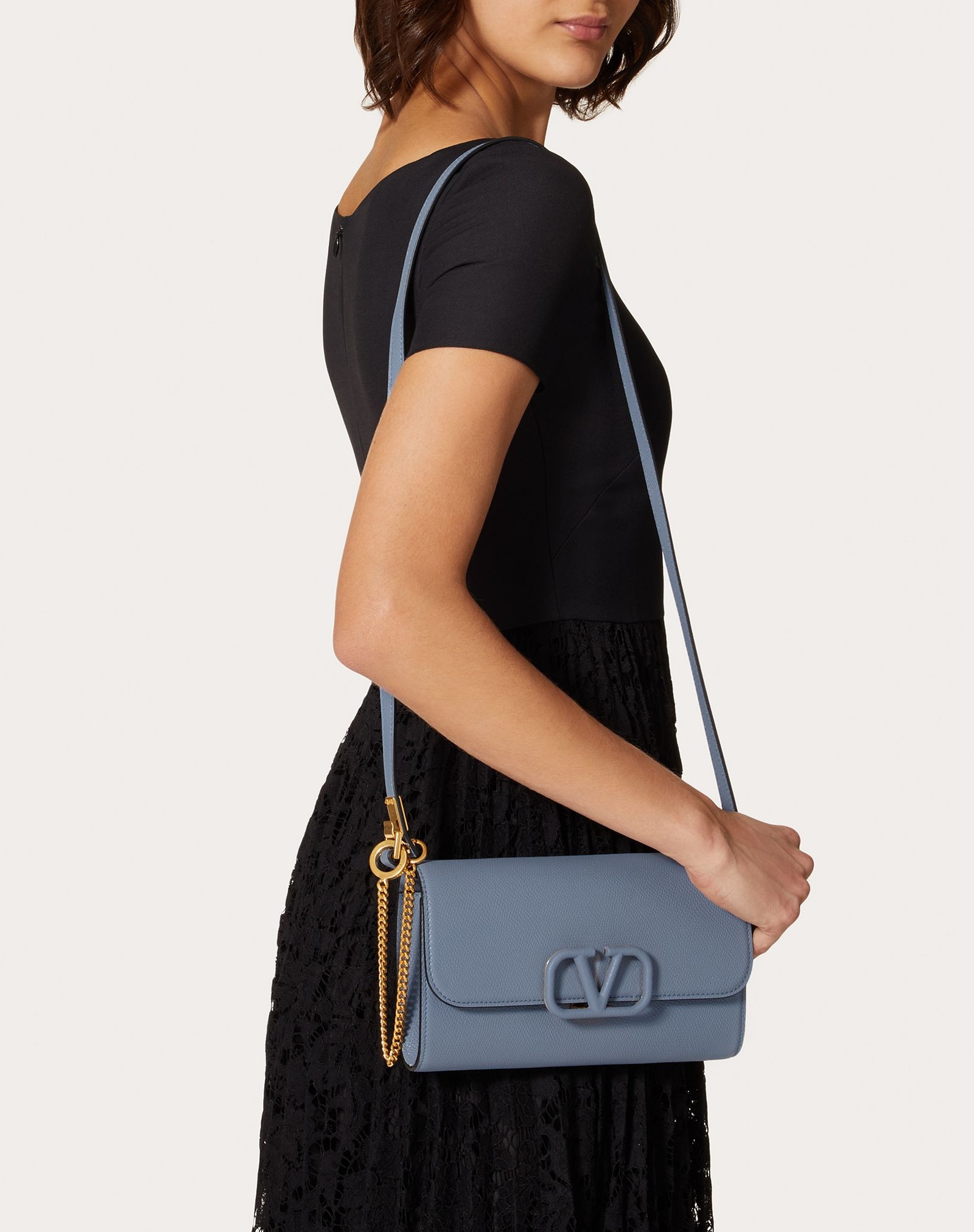 VSLING Grainy Calfskin Clutch with Shoulder Strap - 6