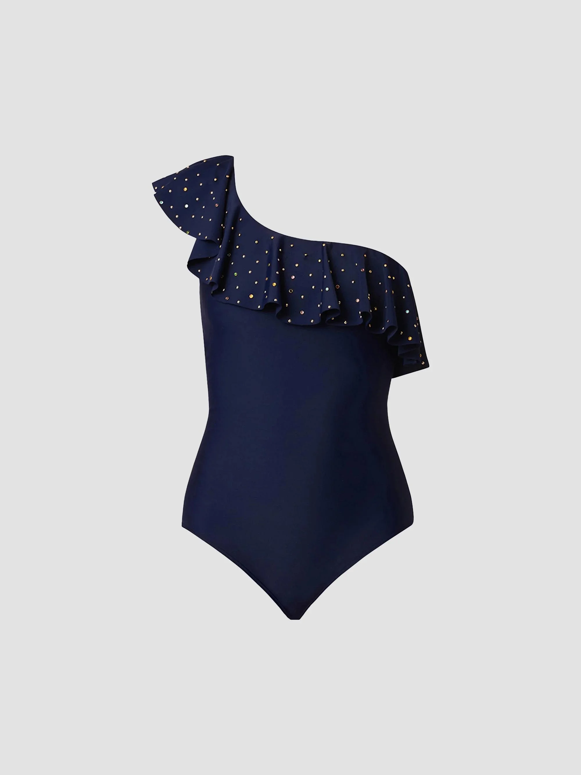 Women's Ruffle One-Shoulder One-Piece Swimsuit - Navy - 1