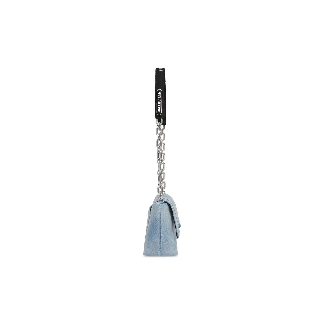 downtown small shoulder bag with chain in denim - 4