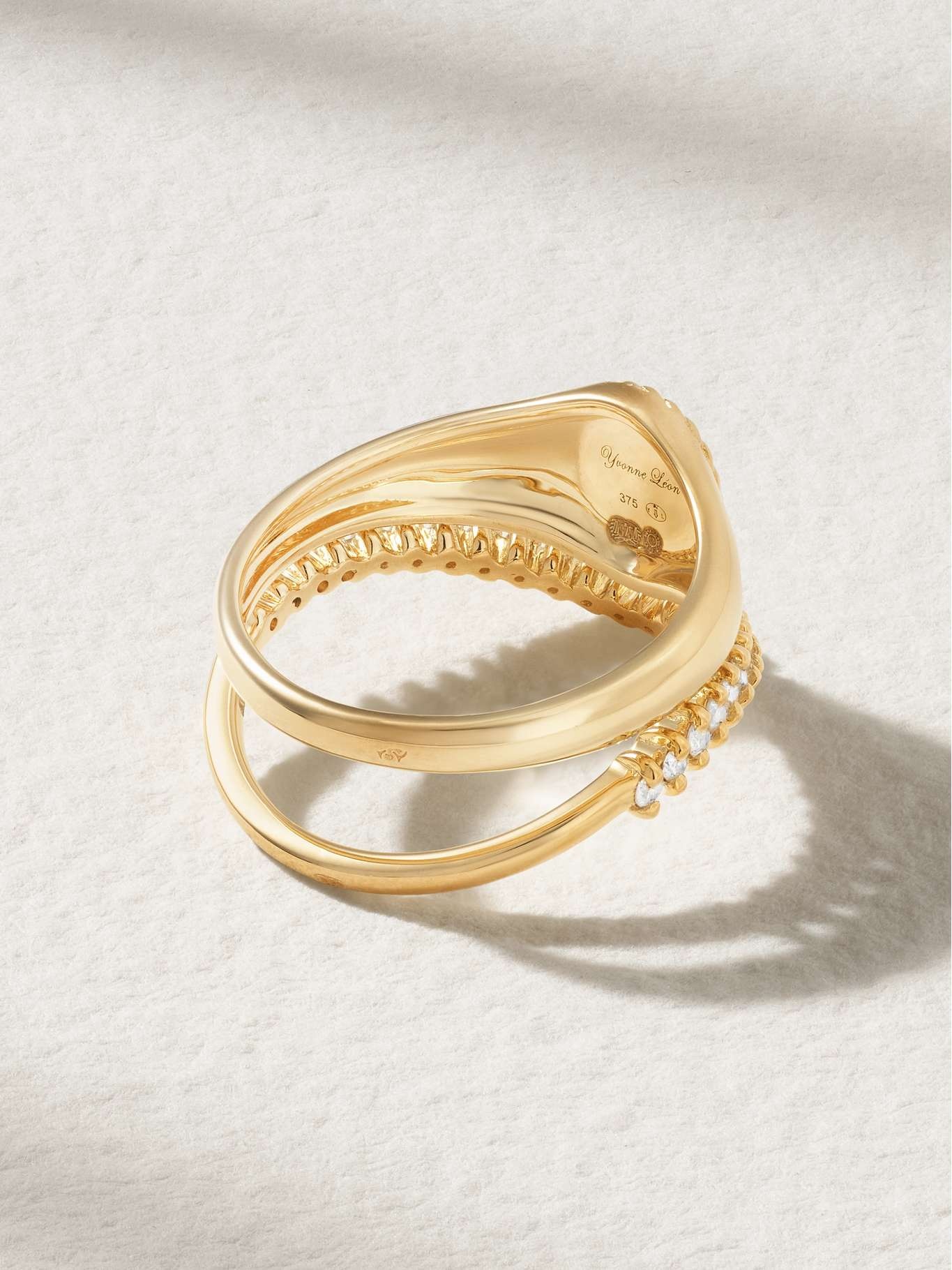 Mini Chevalière + Alliance set of two 9-karat gold diamond rings Gold - 3
