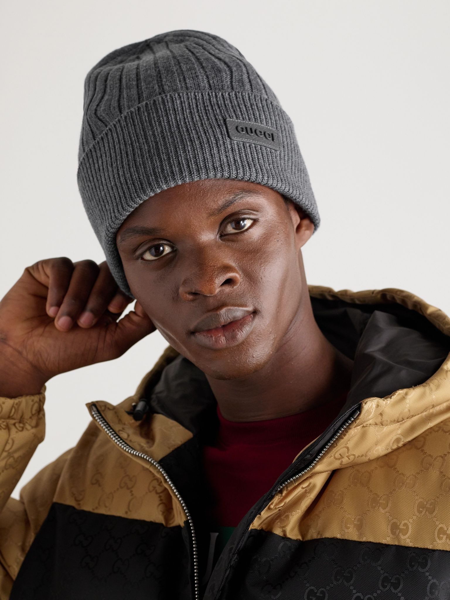 Logo-Appliquéd Ribbed Wool Beanie Gray - 2