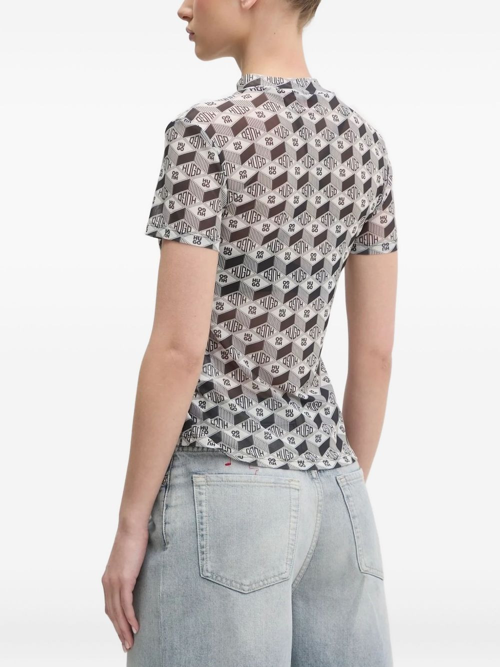 logo-print mesh T-shirt - 2