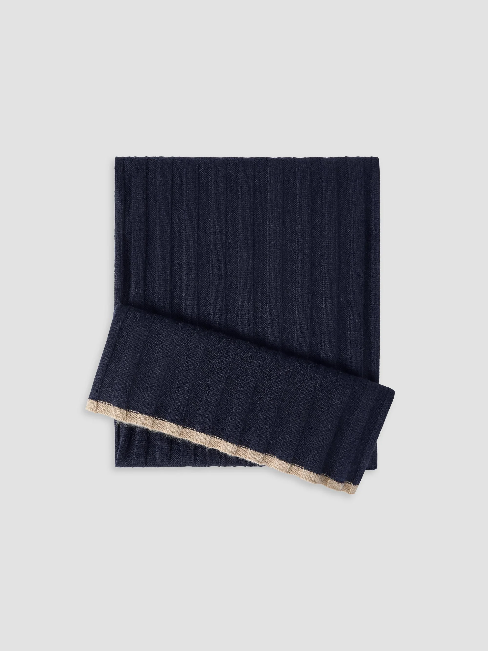 Men's Cashmere Rib Knit Scarf - Navy Blue - 1