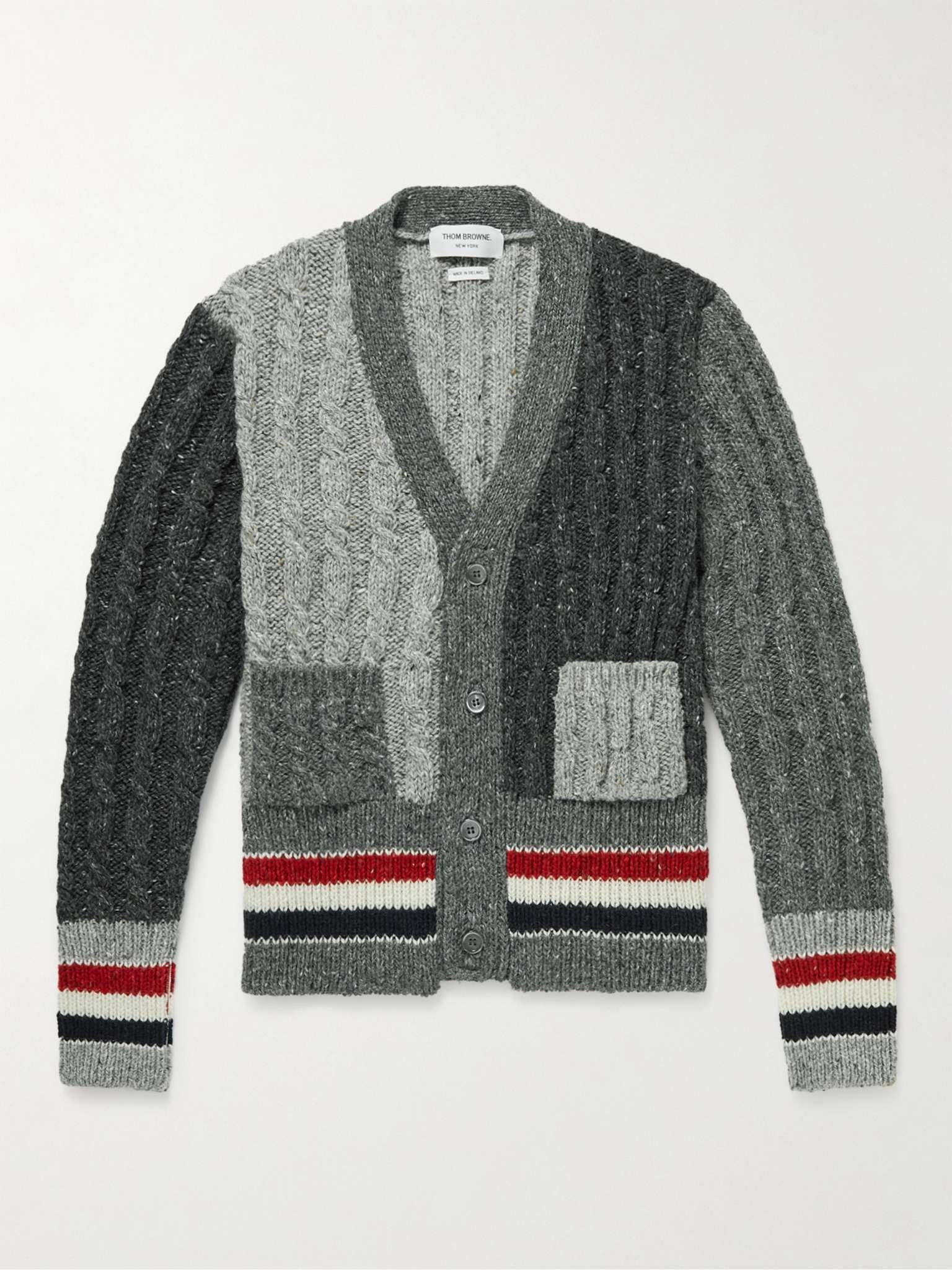 Stripe-Trimmed Cable-Knit Wool and Mohair-Blend Cardigan - 1