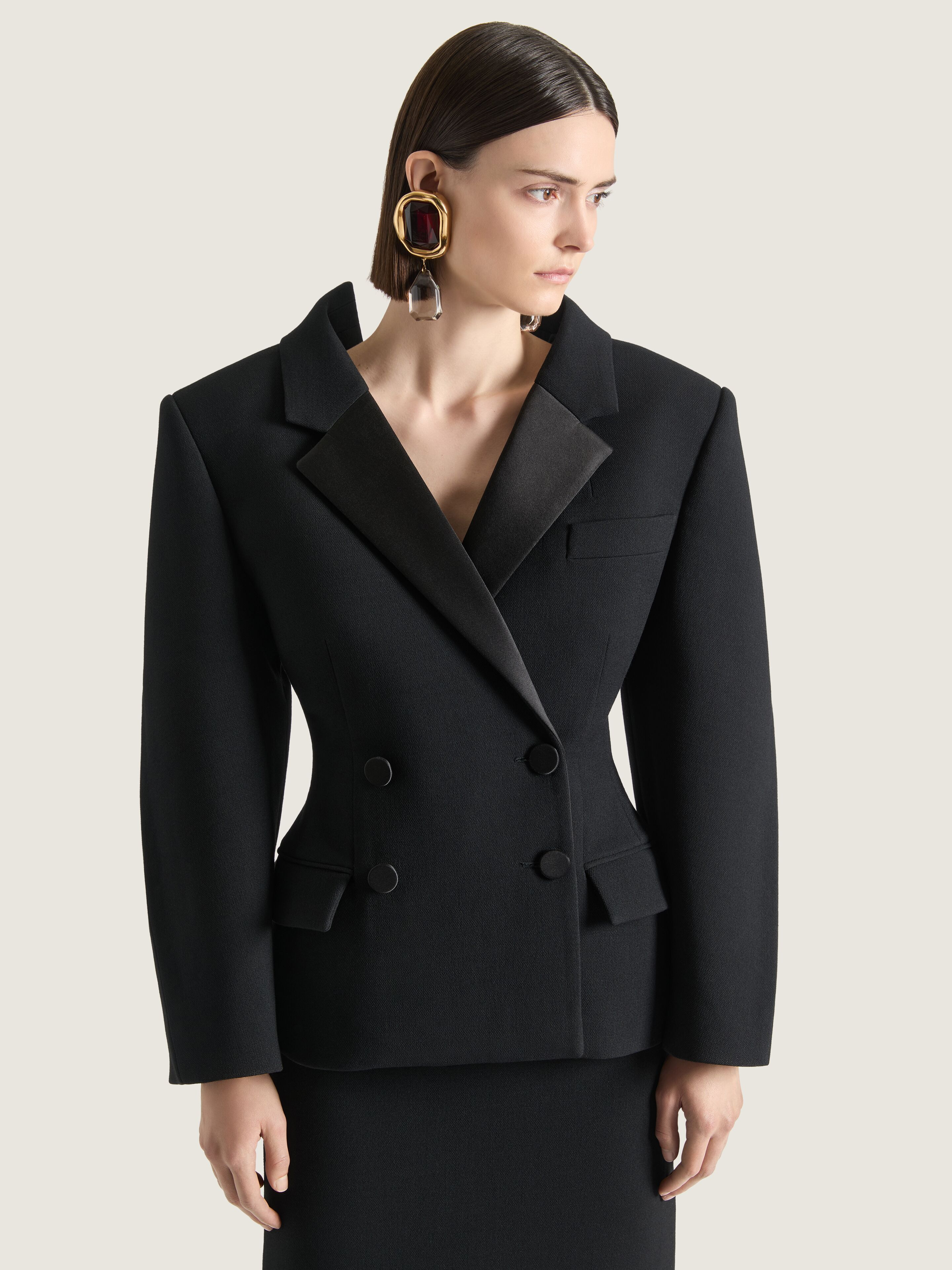 DOUBLE BREASTED SLASHED TUXEDO JACKET IN WOOL - 4