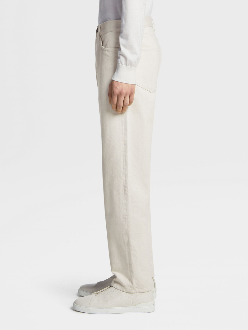 WHITE RINSE-WASHED COTTON ROCCIA JEANS 4