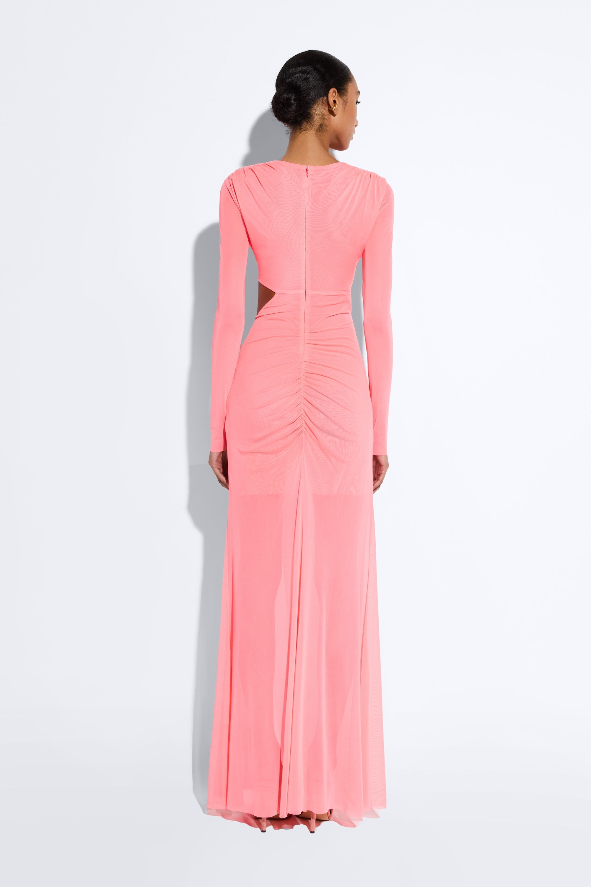 Mesh Asymmetric Cut Out Ruched Gown - 3