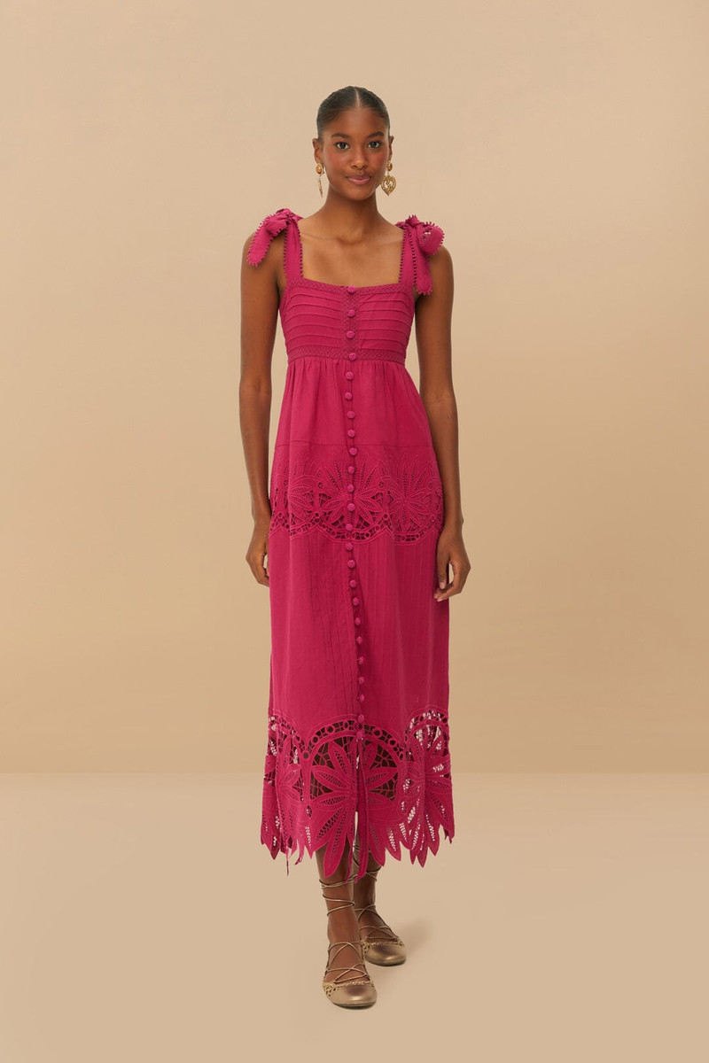 Pink Daisy Embroidered Sleeveless Midi Dress 1