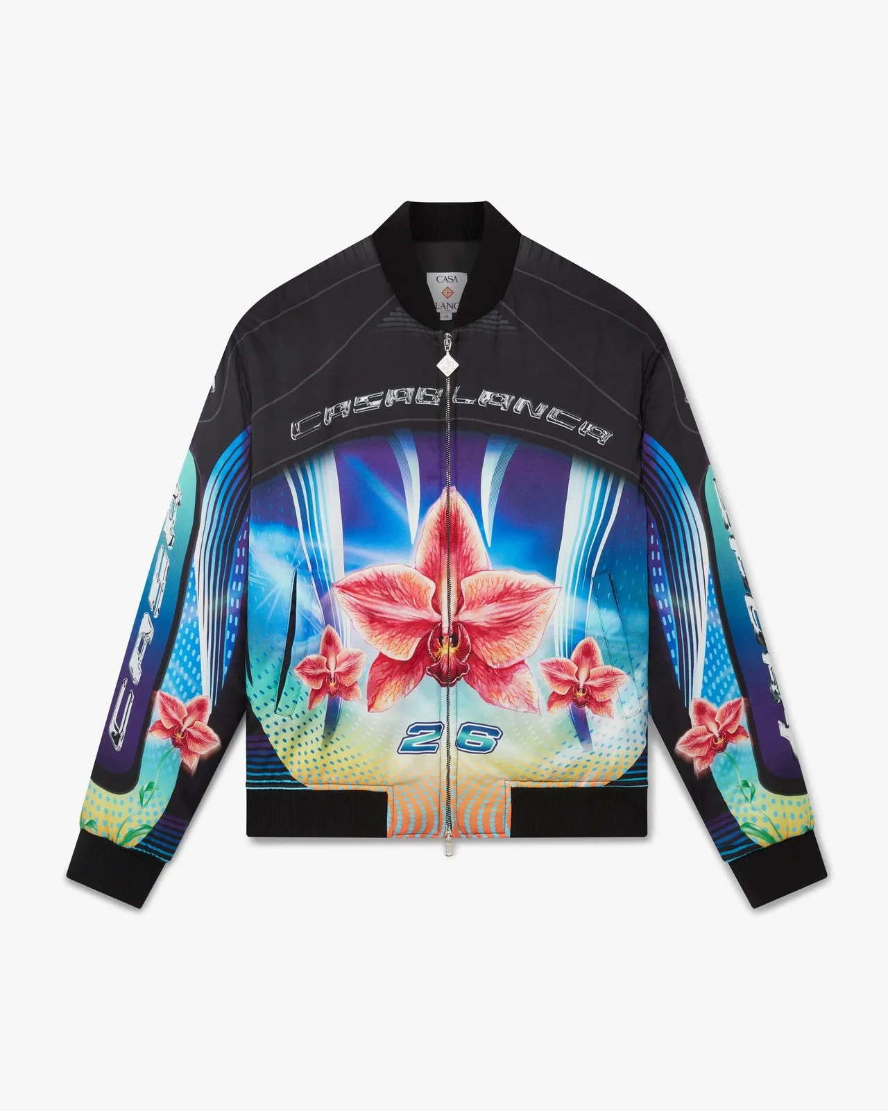 Orchid Racer Printed Silk Bomber Jacket - 1