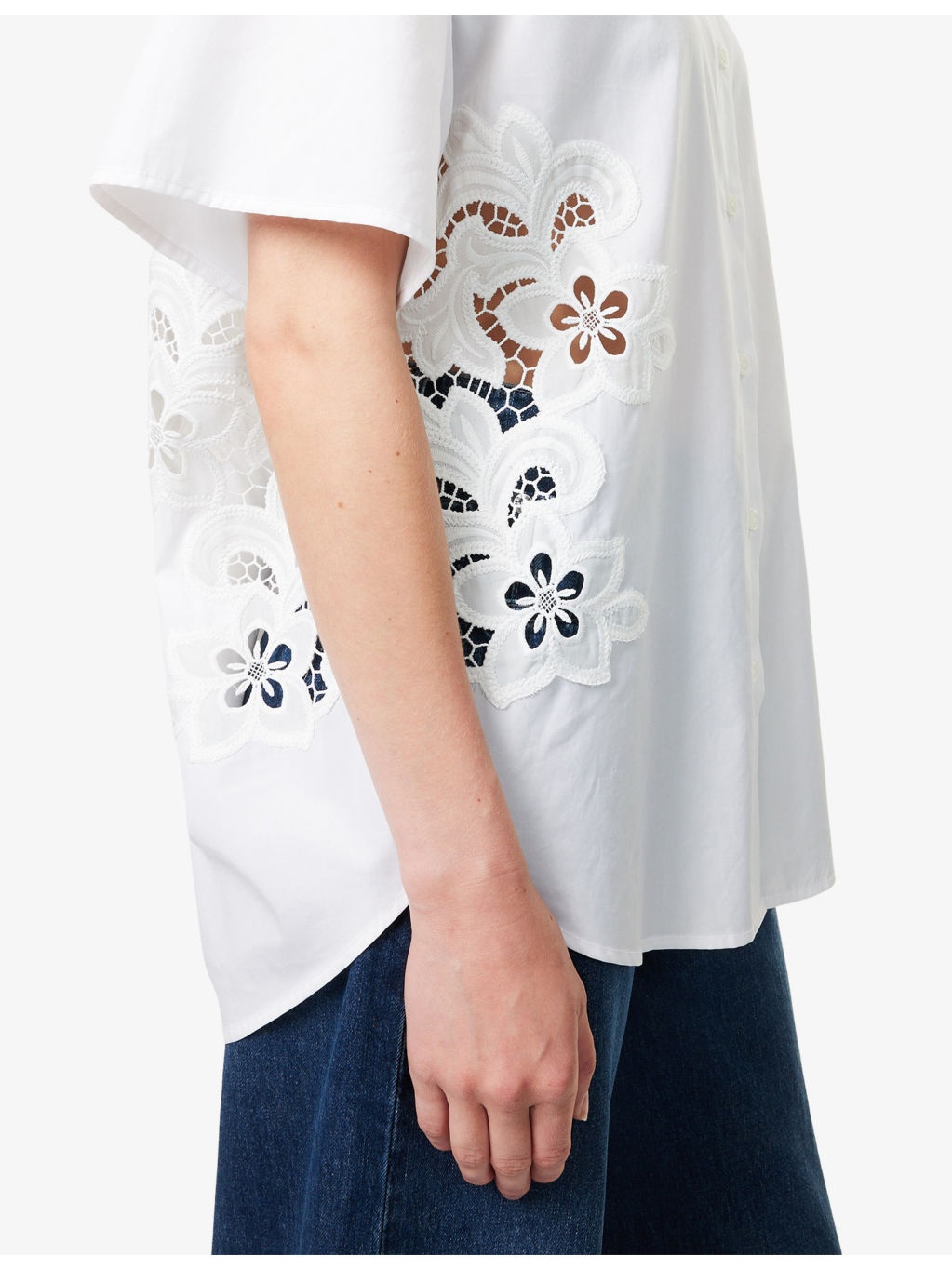 Amy Lace-Embroidery Cotton-Poplin Shirt - 5