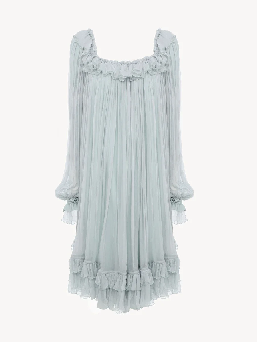 GATHERED MINI DRESS IN SILK MOUSSELINE - 1