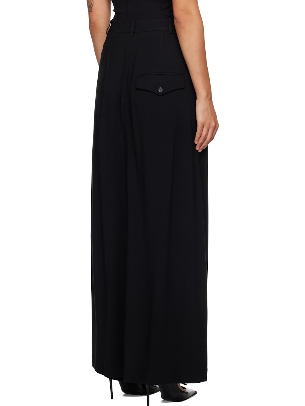 Black Pleats Front Wide Skort - 3