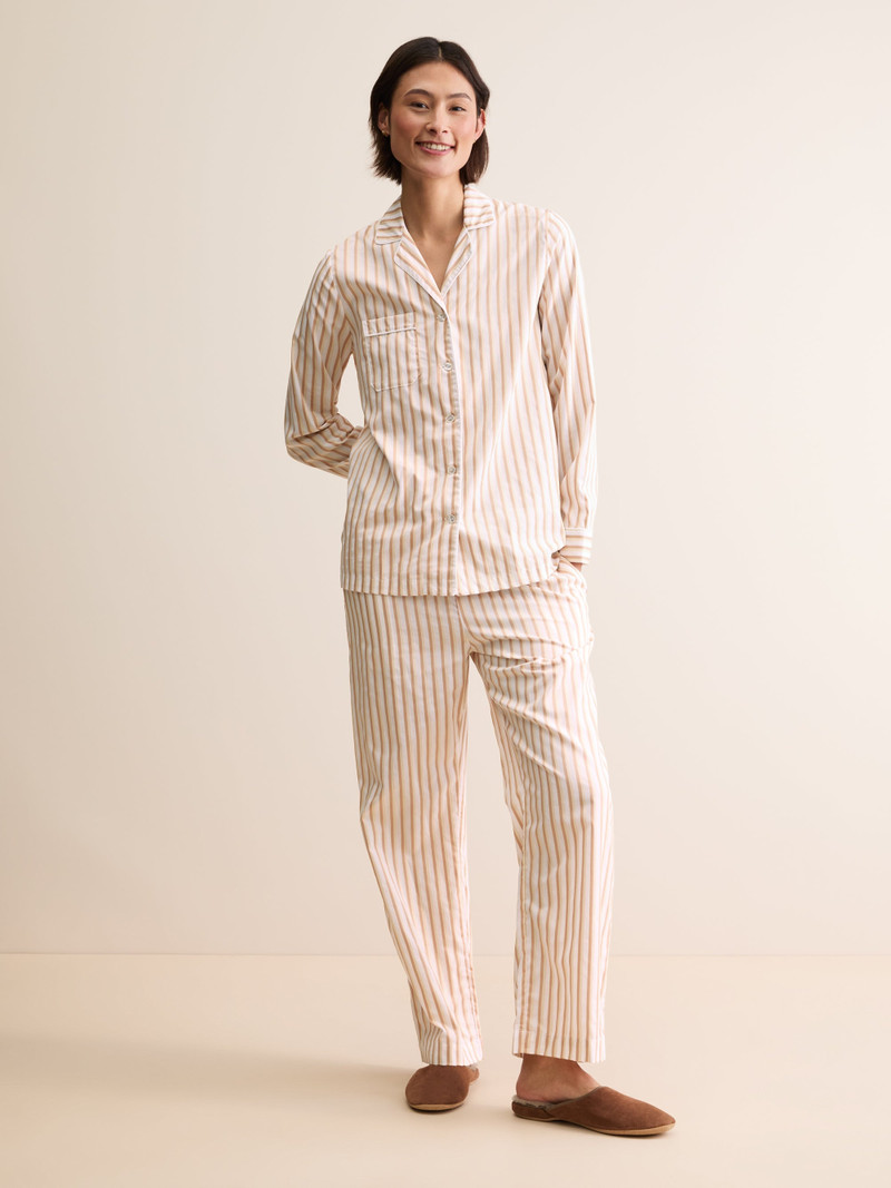 Derek Rose Women's Pajamas Capri Cotton Batiste Fawn Stripe outlook