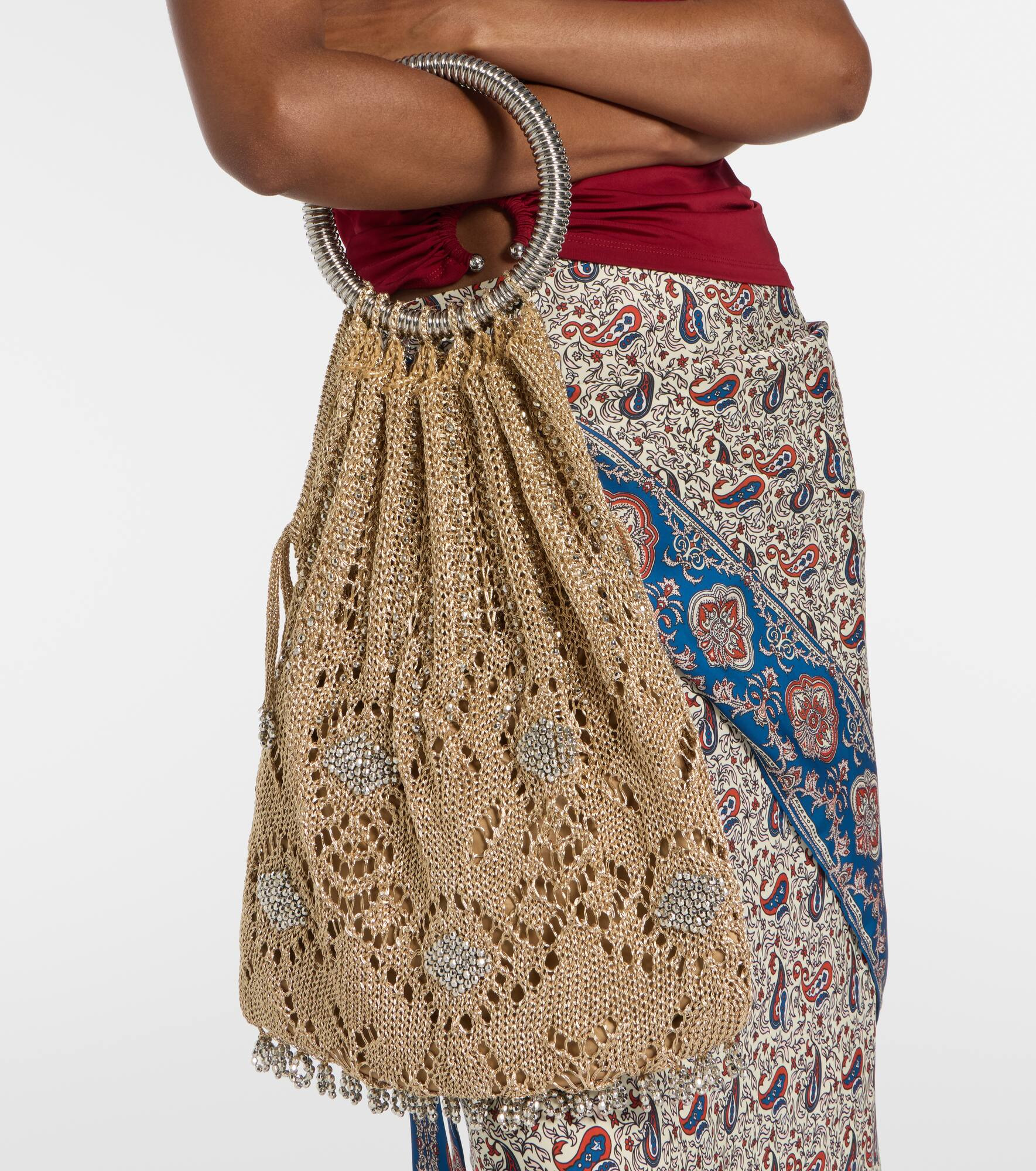 Beaded crochet lamé tote bag - 2