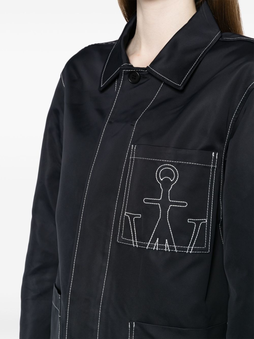 logo-embroidered chore jacket - 5