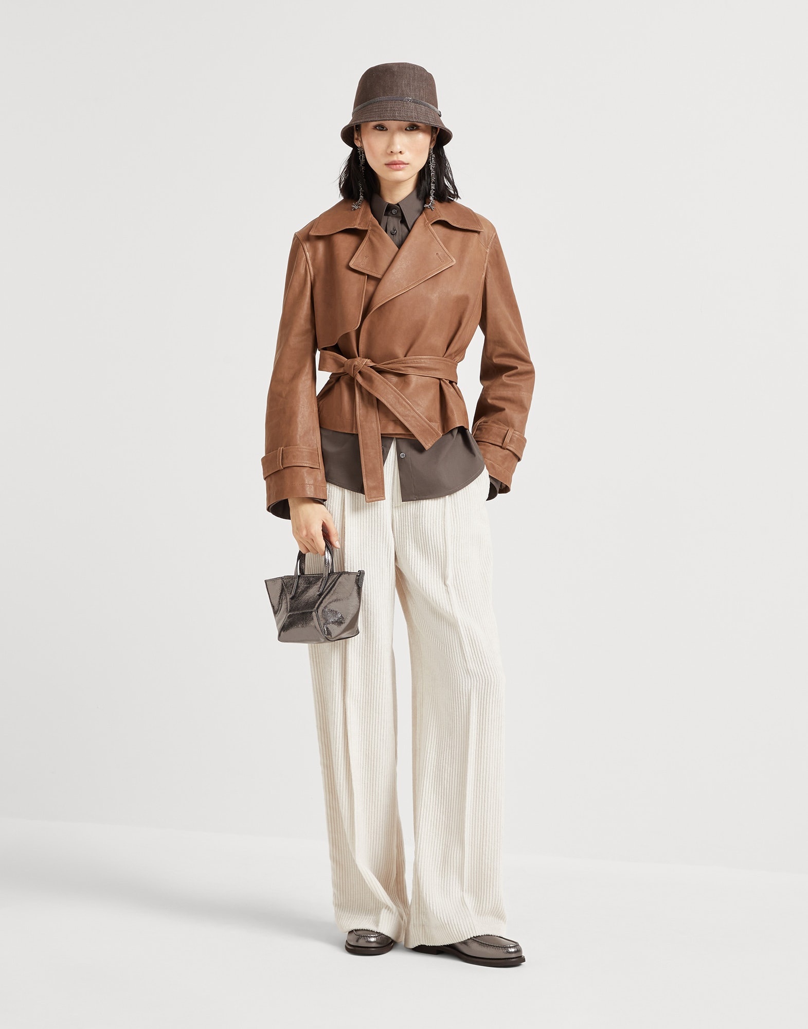 Vintage nappa leather cropped trench with monili - 5