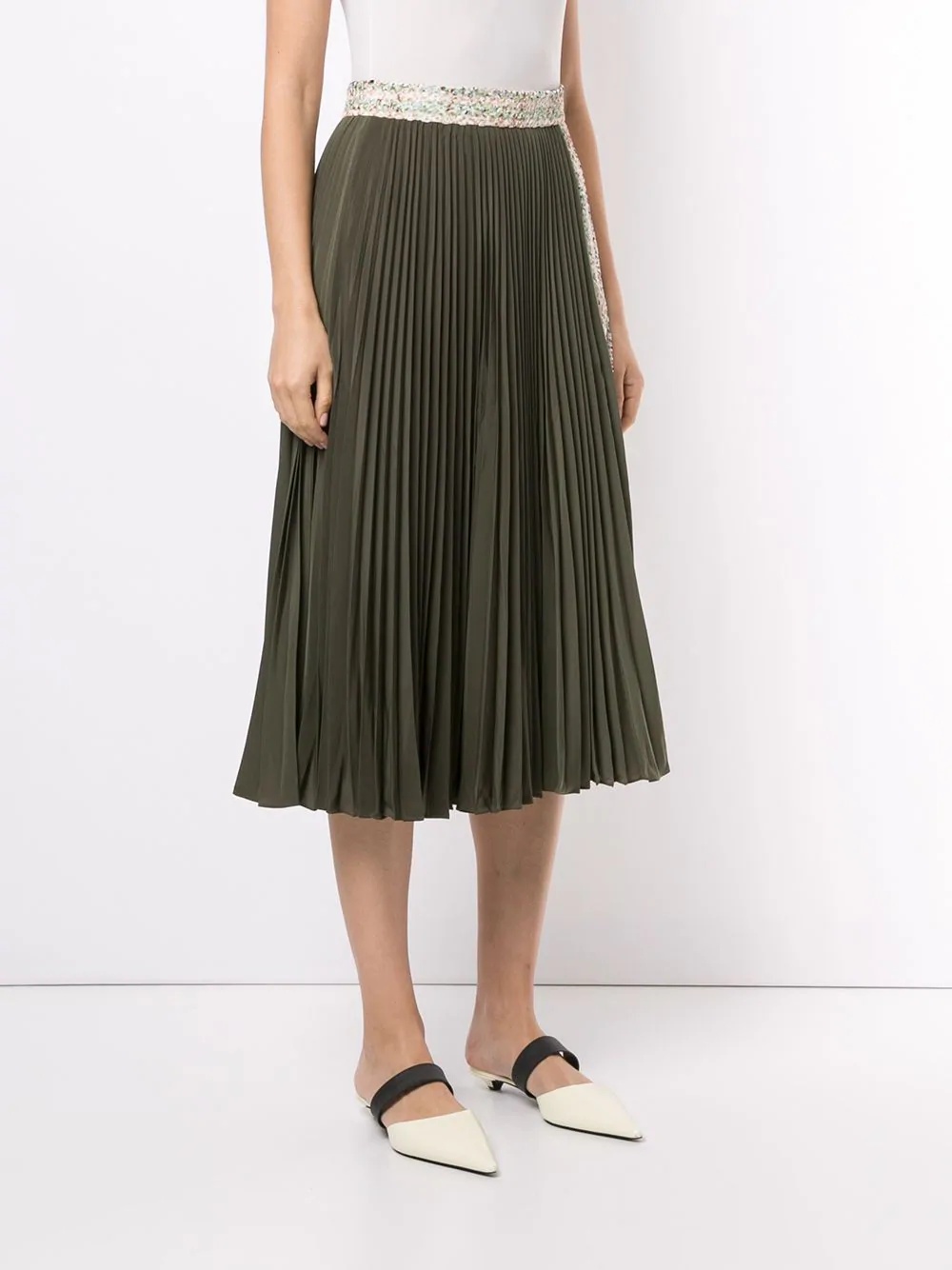 contrast-panel pleated midi-skirt - 3