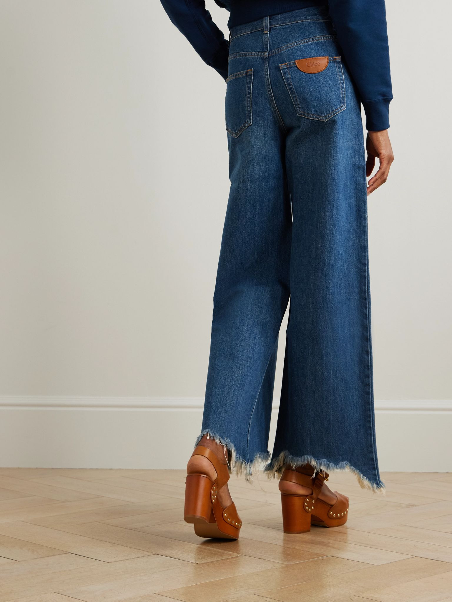 Cropped distressed high-rise wide-leg jeans Dark denim - 4
