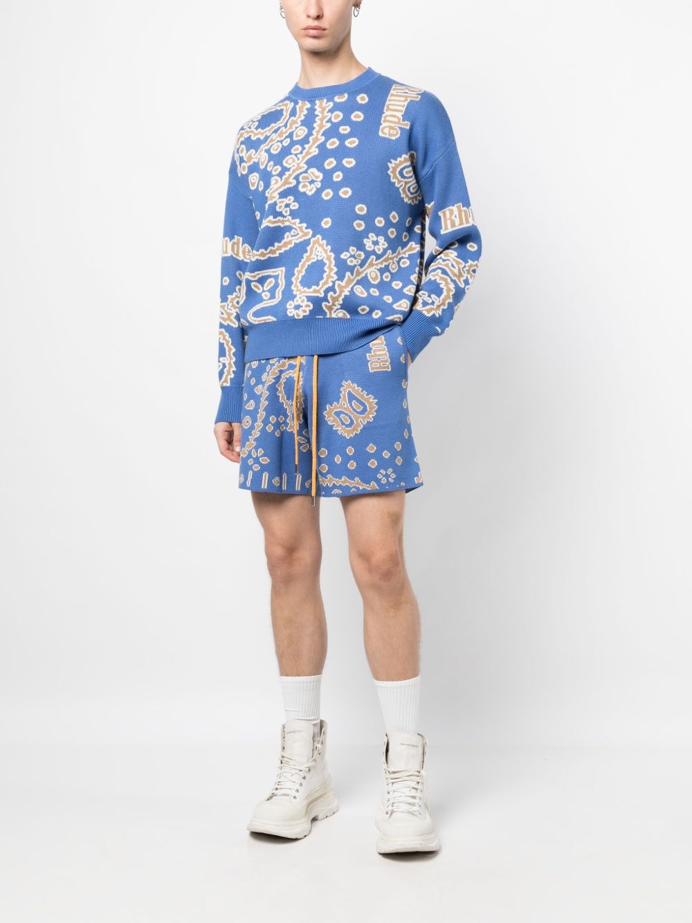 Bandana Knit Crewneck "Light Blue / Tan / Creme" - 2