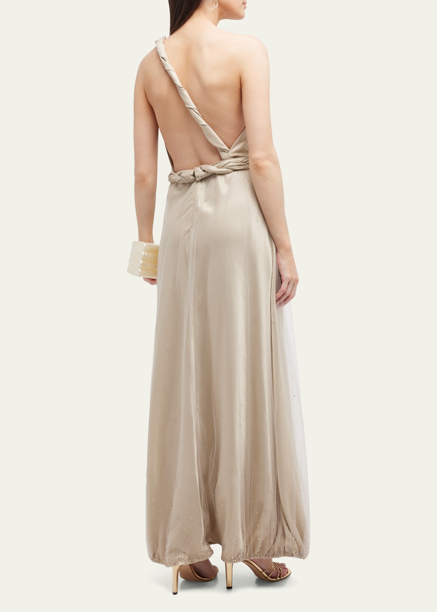 One-Shoulder Gown with Braided Detail - 3