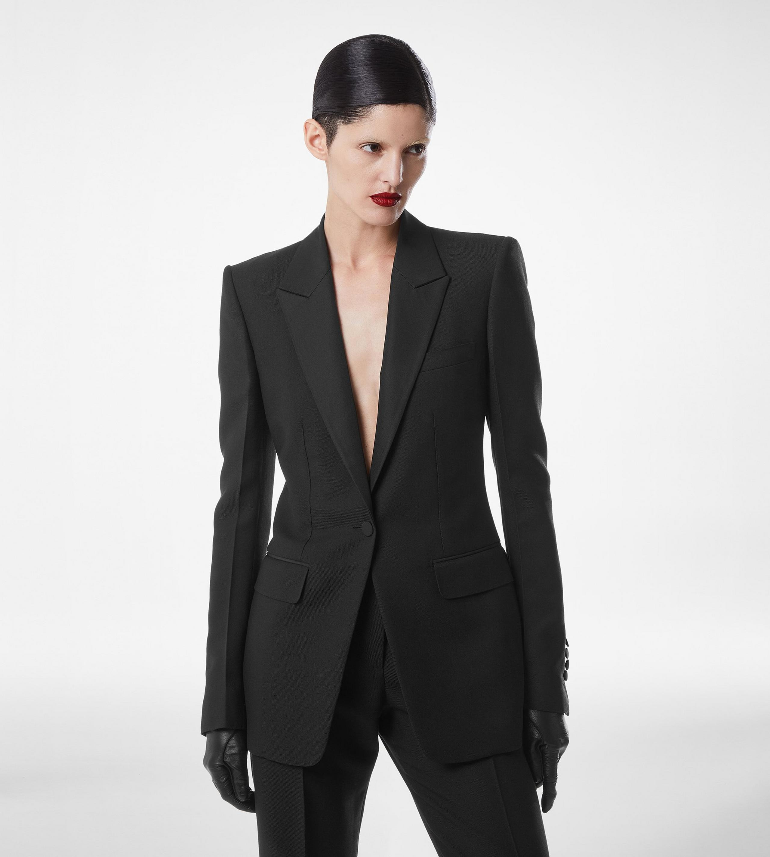 WOOL SILK BLEND SINGLE BREASTED TUXEDO JACKET - 3