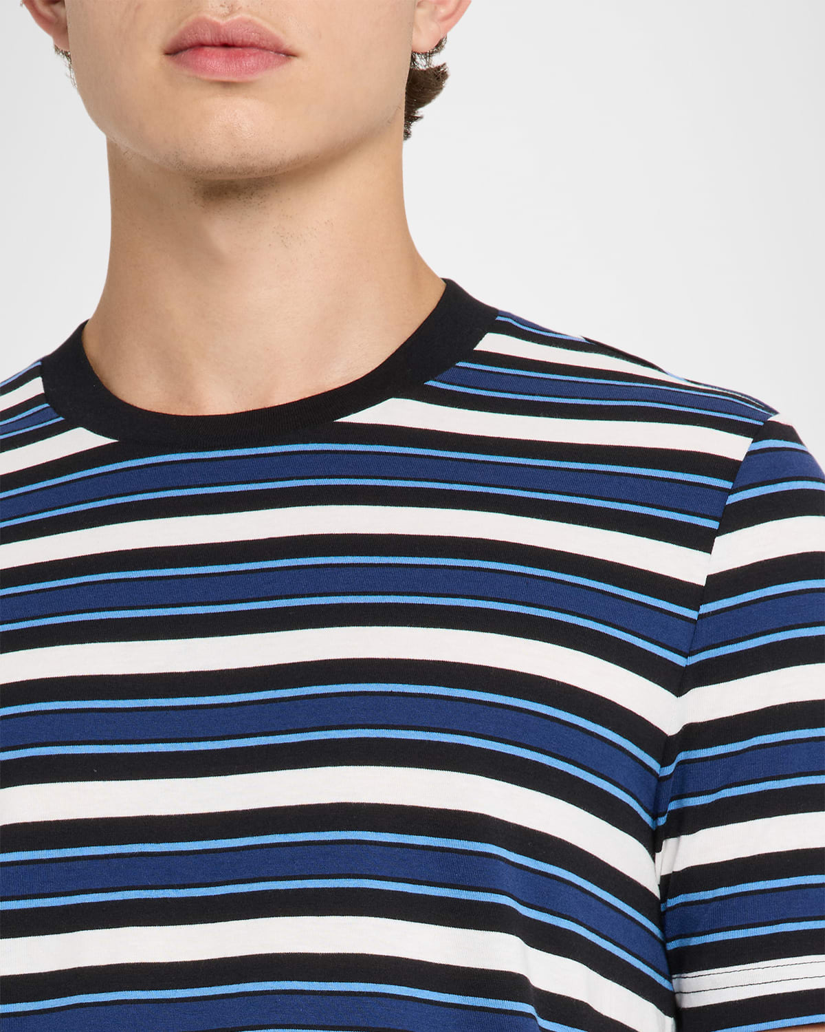 Men's Horizontal Multi-Stripe Cotton Crewneck T-Shirt - 5