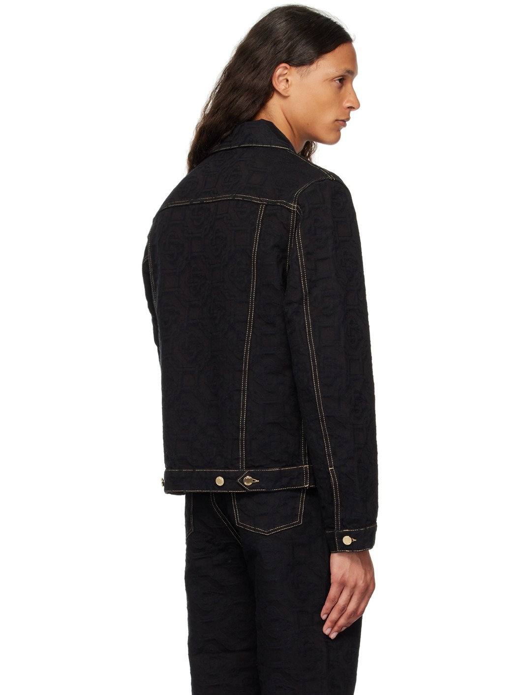 Black Monogram Jacquard Denim Jacket - 3