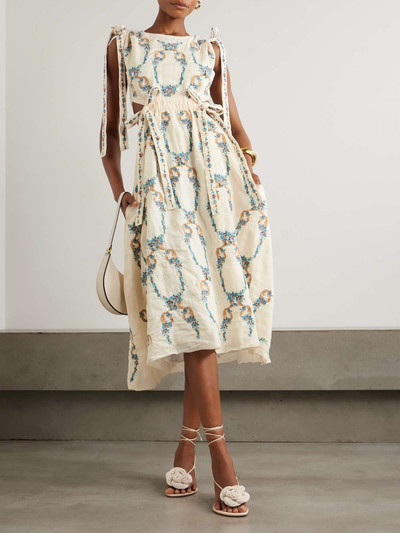 Agua by Agua Bendita Guaguancò Florero tie-detailed cutout embroidered linen midi dress outlook