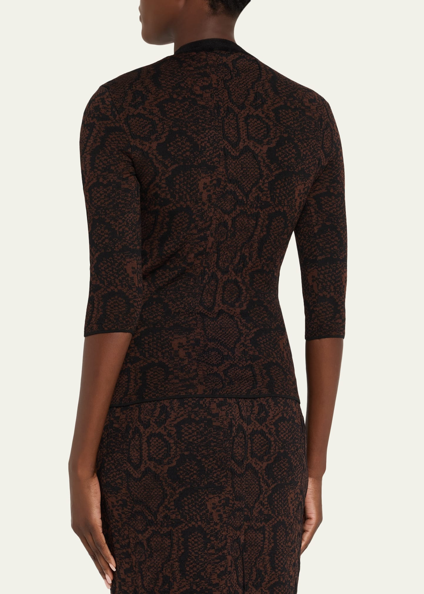 Textured Snake Jacquard Elbow-Sleeve Top - 3