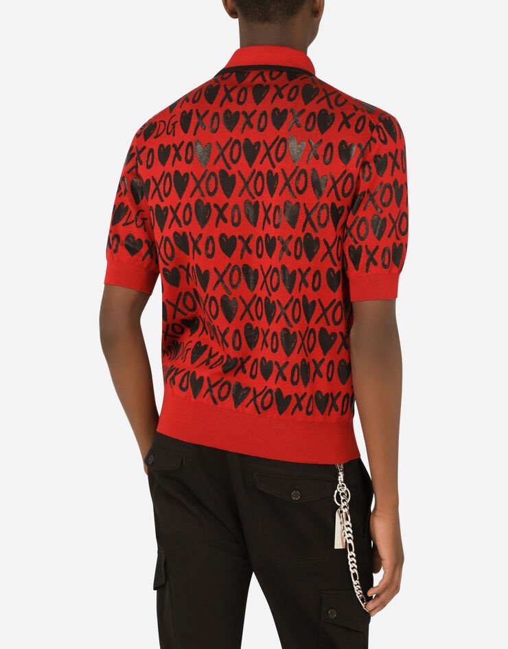 Short-sleeved silk jacquard polo-shirt with heart detailing - 5