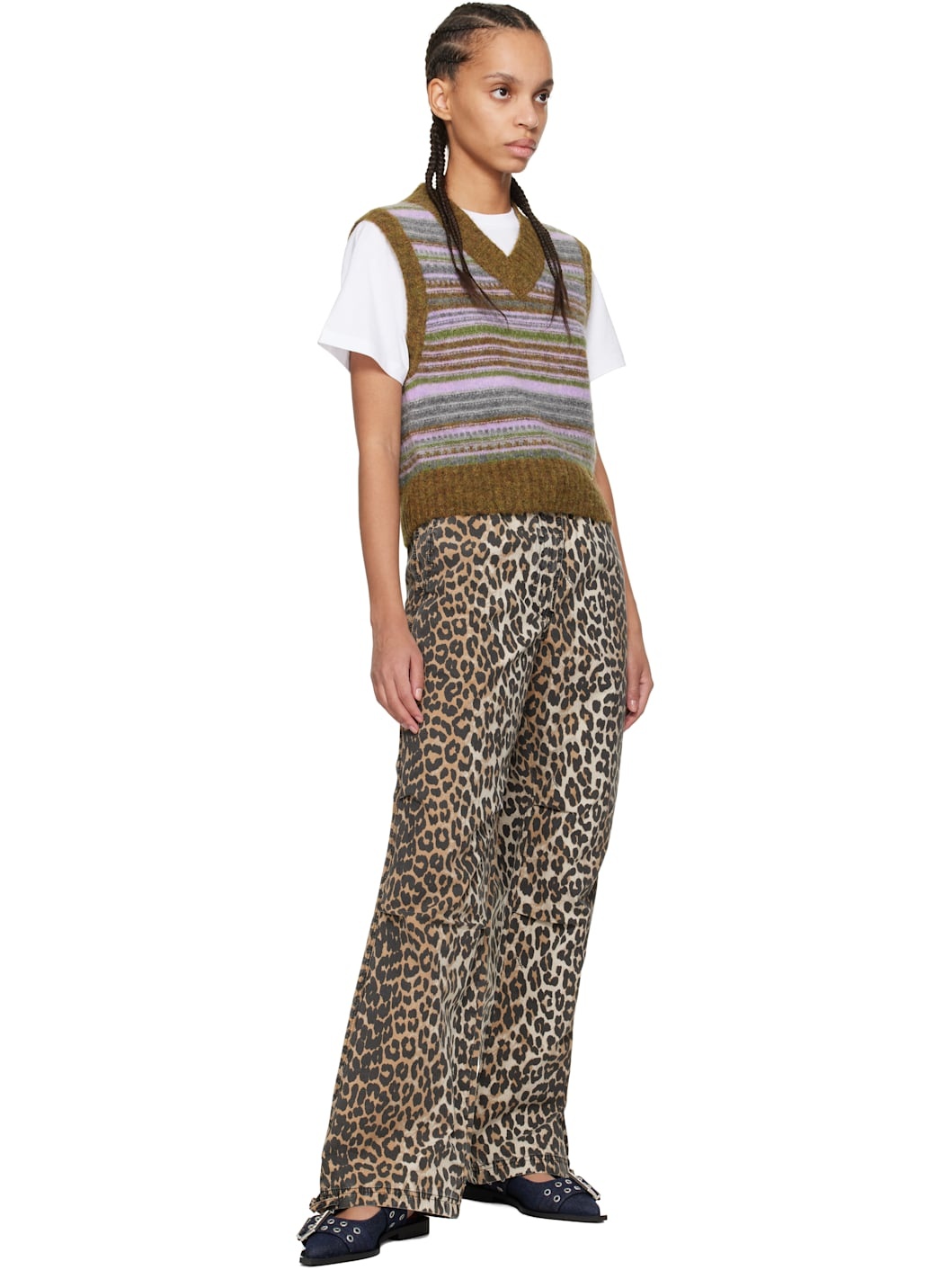 Brown Leopard Washed Cotton Canvas Drawstring Trousers - 4