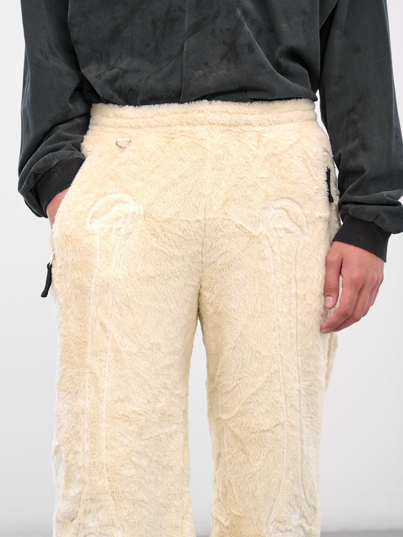 Ivory Skeletal Embroidery Fleece Pants - 5