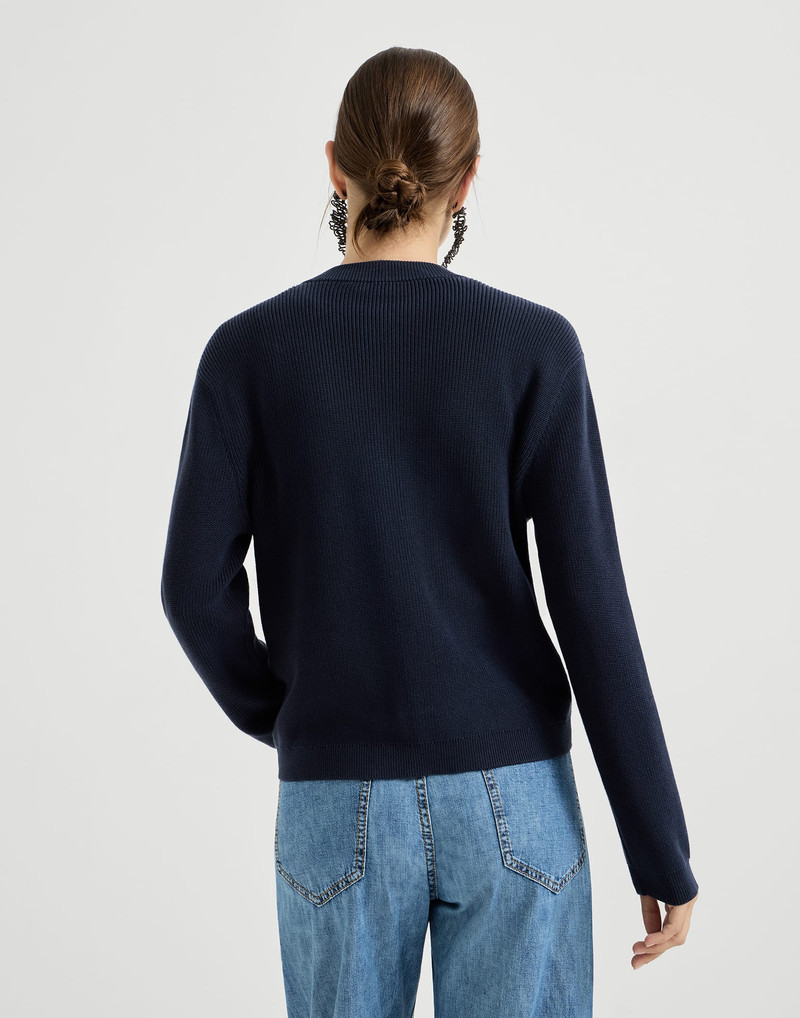 Cotton ribbed cardigan with shiny pocket details 3