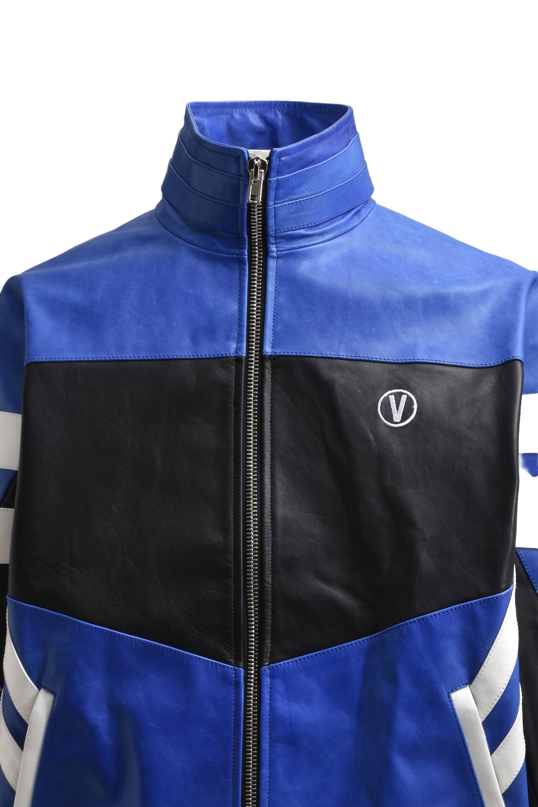 LEATHER TRACKSUIT JACKET / BLU BLK WHT - 4