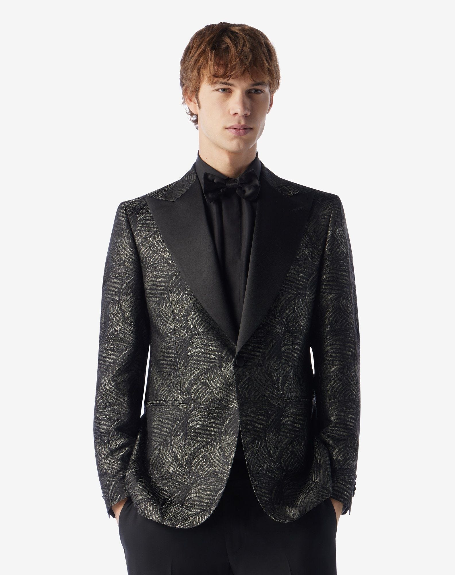 Sage green/black pure silk tuxedo jacket - 2